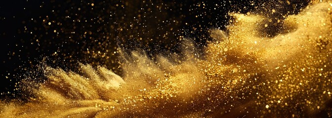 Abstract gold powder splatter background. Gold powder exploding