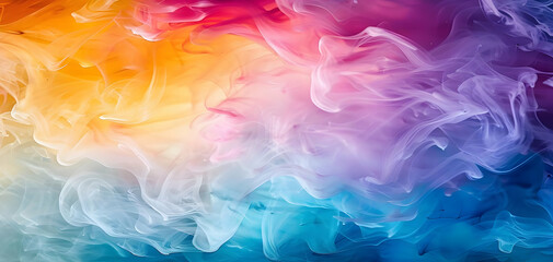 Fototapeta premium Vibrant abstract colorful smoke swirl pattern blending shades of pink, blue, yellow, and purple, creating a mesmerizing and artistic background.