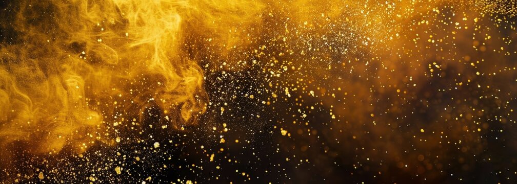Fototapeta Abstract gold powder splatter background. Gold powder exploding