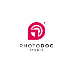 Fototapeta premium paper page sheet and camera lens logo for studio photography and photography learning