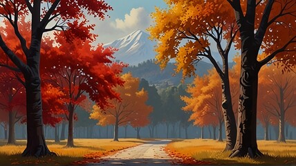 autumn trees in the park, Design backdrops showcasing the vibrant and varied colors of autumn foliage	