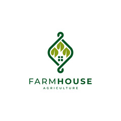 farmhouse and plantation logo with foliage, roof and window accents