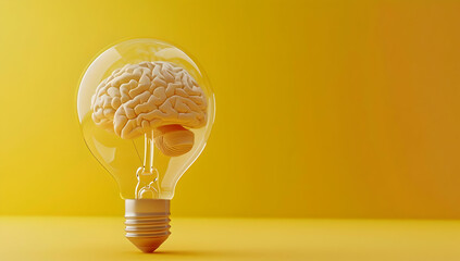 A human brain inside a light bulb, a concept representing ideas, creativity and innovation.