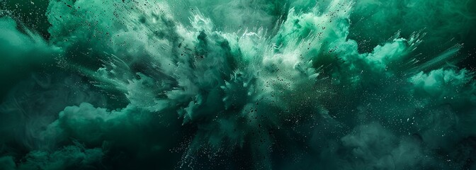 Abstract green powder splatter background. Green powder exploding