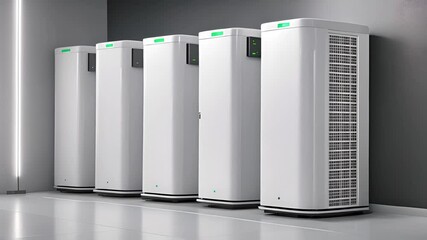 Row of White Energy Storage Units in Modern Facility Generative AI