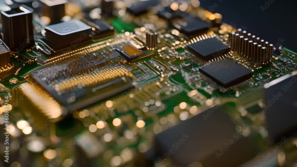 Poster close up of circuit board with microchip generative ai