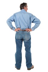 Fototapeta premium Man standing sleeve jeans denim.