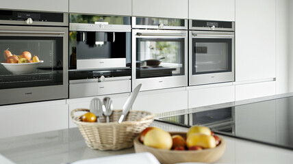Newly fitted modern kitchen with built in appliances, AI Generative.