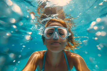 Fototapeta premium 水に潜る女性