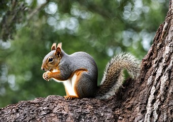 Squirrel Sitting on Tree Branch
