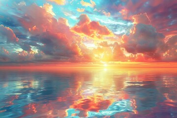 Fototapeta premium At sunset, red sunset and reflection on the lake surface