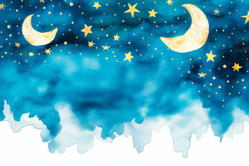Naklejka premium Watercolor night space with stars border, illustration