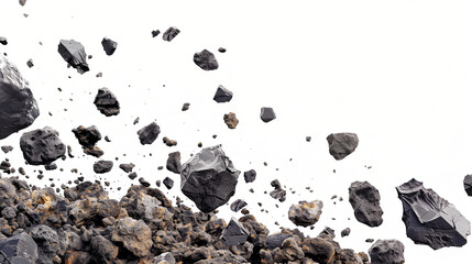 falling asteroids isolated on white background 