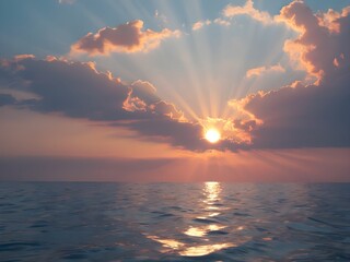 A clear blue ocean that stretches infinitely with a sky the color of a beautiful afternoon with the setting sun reflecting off the water.