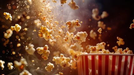 Dynamic Popcorn Explosion with Vibrant Lighting Generative AI