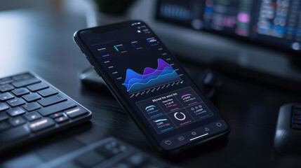 Obraz premium Smartphone Displaying Analytics and Data on Desk