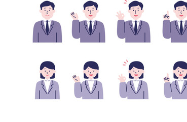 スーツを着た男性と女性のイラストセット