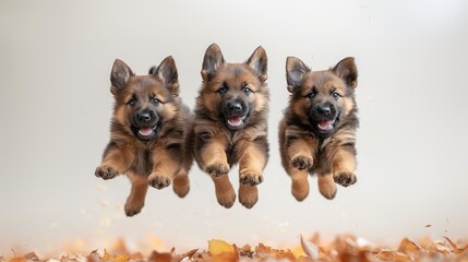 Adorable Puppies Posing in Studio on White Background
