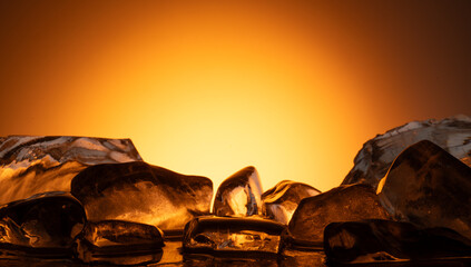 natural ice for product presentation podium background. podium made of ice with colored lighting...