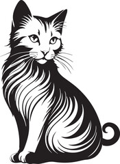 Obraz premium Sitting cat black and white silhouette, vector illustration