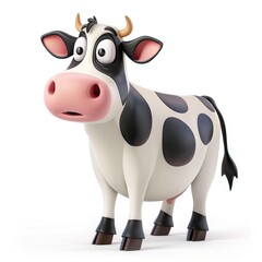 create a stylish 3D cartoon cow image with a white background. 