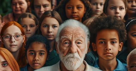 Fototapeta premium Old Man with Beard souround young Kids
