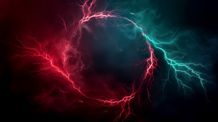 Dynamic Red and Blue Electric Lightning Circle on Dark Background