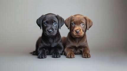 Adorable Puppies Posing in Studio on White Background