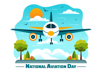 Vector Illustration for National Aviation Day featuring a Plane and Sky Blue Background to First Successful Airplane and Controlled Flight Celebration