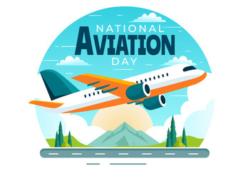 Vector Illustration for National Aviation Day featuring a Plane and Sky Blue Background to First Successful Airplane and Controlled Flight Celebration