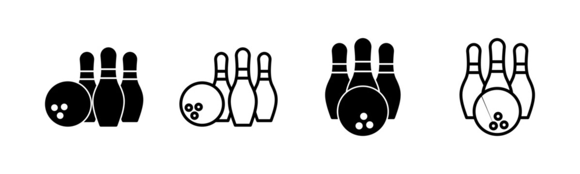 Bowling icon set. bowling ball and pin icon. bowling pins