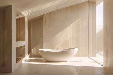 Fototapeta premium Modern Minimalist Bathroom with Freestanding Tub