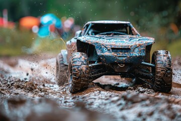 RC Car Racing Through Muddy Terrain