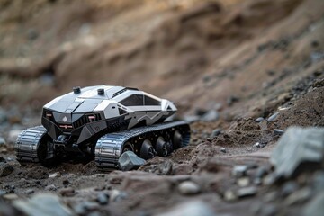 Futuristic Tank Vehicle on a Rocky Terrain