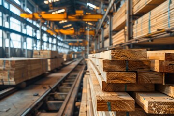 Stack of Wooden Planks in a Lumberyard