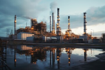 Obraz premium Architecture refinery factory illuminated.