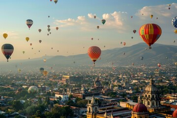 Hot Air Balloons Soaring Over a Cityscape