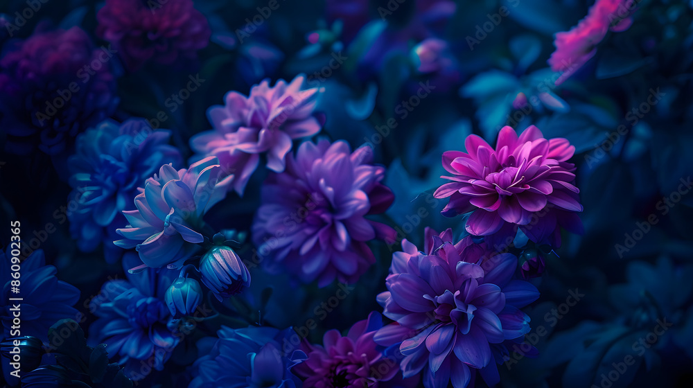 Poster background blur closeup of flowers with beautiful dark colors and soft romantic blurring : generativ