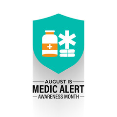 Medic Alert awareness month is observed every year in August. Holiday concept. background, banner, vector illustration.