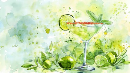 A glass of margarita with lime slices on the side. Generate AI image