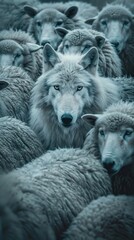 Fototapeta premium A wolf among the sheeps award winning photography, abstract, commercial ads photo, advertising, stunning