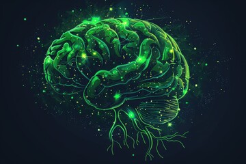 Independent brain with green background illustration