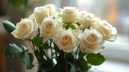 Obraz premium Soft and Delicate White Roses Bouquet in Vase