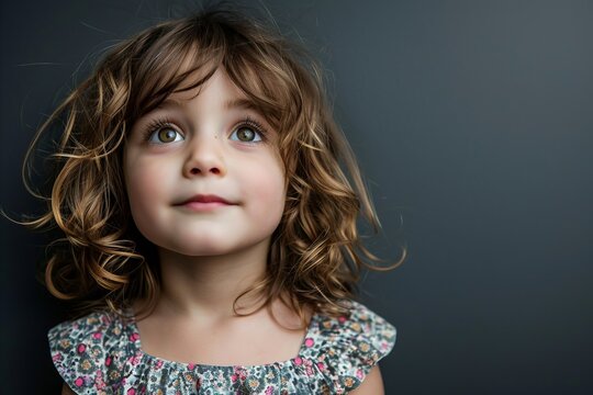 Portrait of a cute little girl with curly hair. Studio shot.