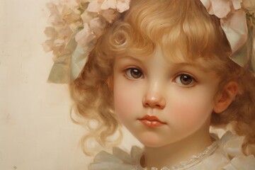 Naklejka premium Kids antique painting portrait baby.