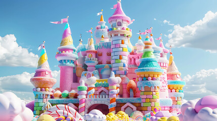 3d illustration of A castle  made from candy