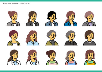 シンプルな女性アイコンのセット