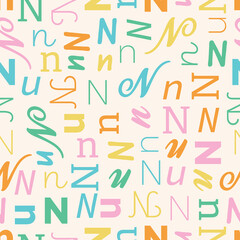 Letter N Alphabet seamless pattern playful decorative repeat backdrop background colorful decoration wrapping paper initial baby