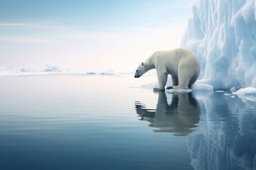 Polarbear stands on edge wildlife outdoors iceberg.