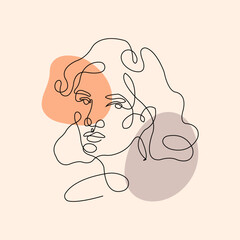 Feminine woman face drawing mono line art and minimal design